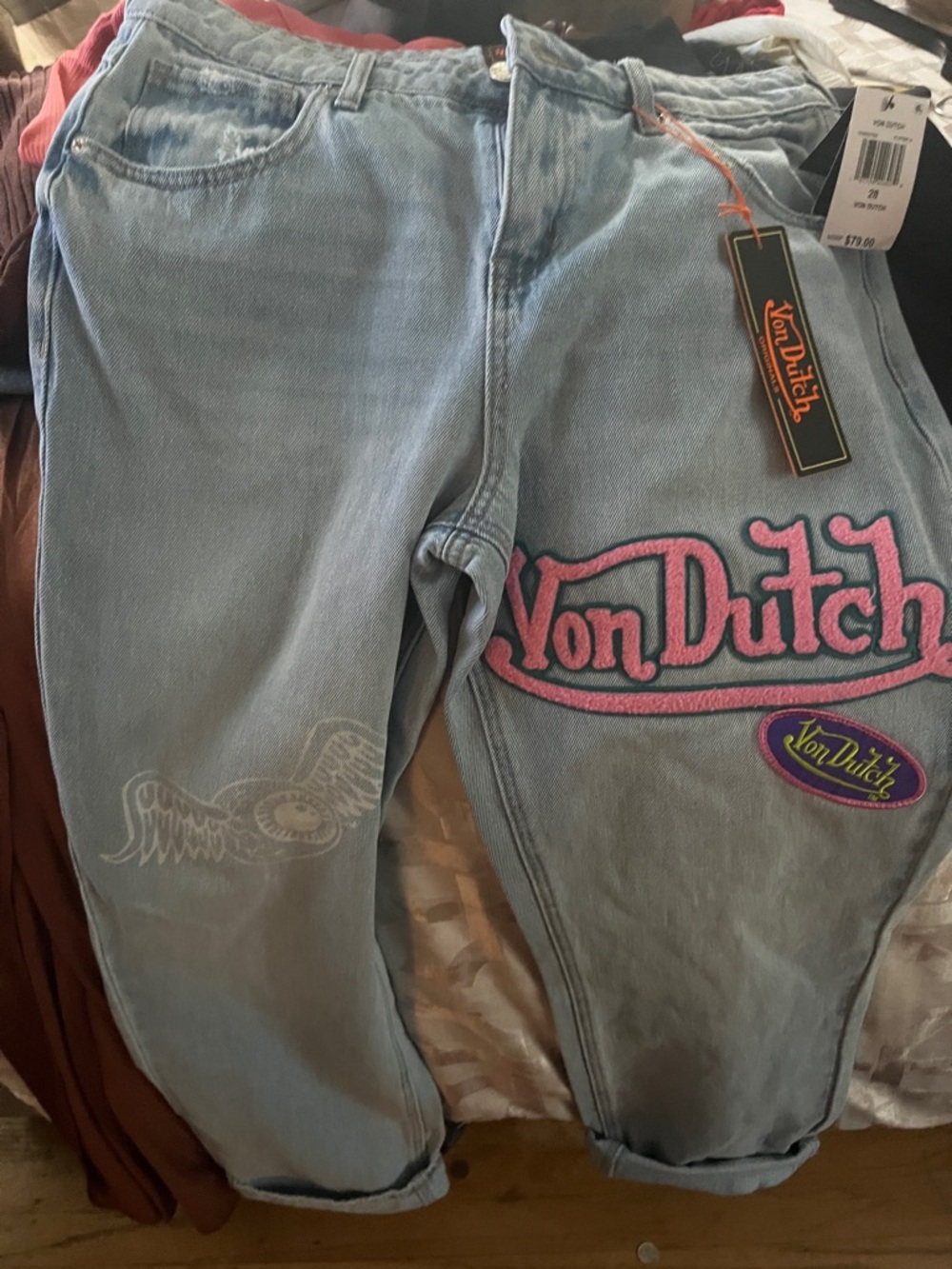Von Dutch Light Blue Denim Jeans with Pink Logo